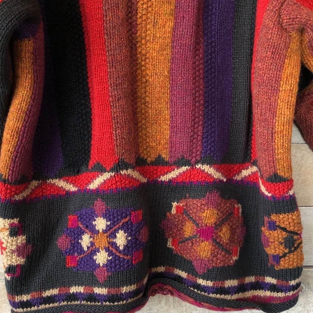 Segrets Sun Prints Colourful Shetland Wool Hand Knit Cardigan - Picture 11 of 12